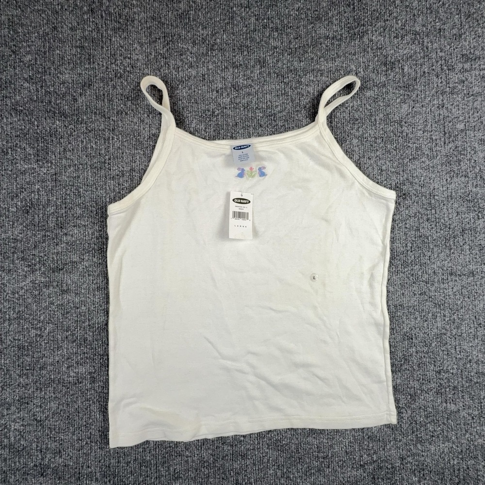 Old Navy Tank Top Womens Large White Embroidered Bunny Scoop Neck Camisole
